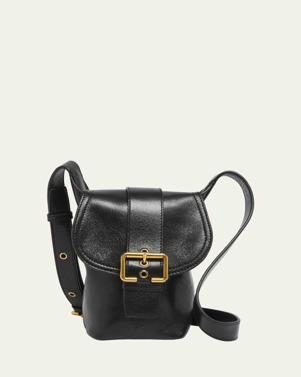 Camera Crossbody Bag in Natural Shiny Buffalo Leather